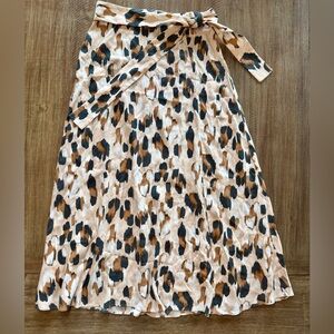 Ann Taylor Animal Print Tie Waist Midi Skirt, 6